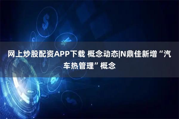网上炒股配资APP下载 概念动态|N鼎佳新增“汽车热管理”概念